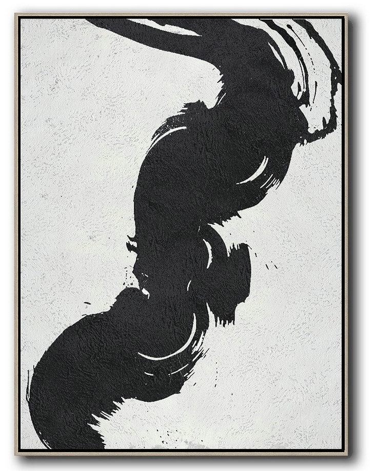 Contemporary Art Acrylic Painting,Black And White Minimal Painting On Canvas - Multicolor Abstract Painting